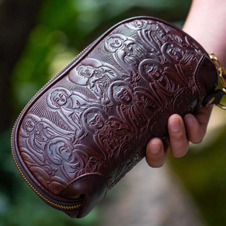 ハンドメイド牛革収納バッグ  クラッチバッグ