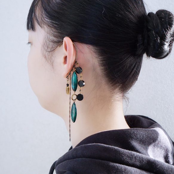 耳鉤「領養」虎眼石貝殼侯爵瑪瑙大號耳鉤 第5張的照片