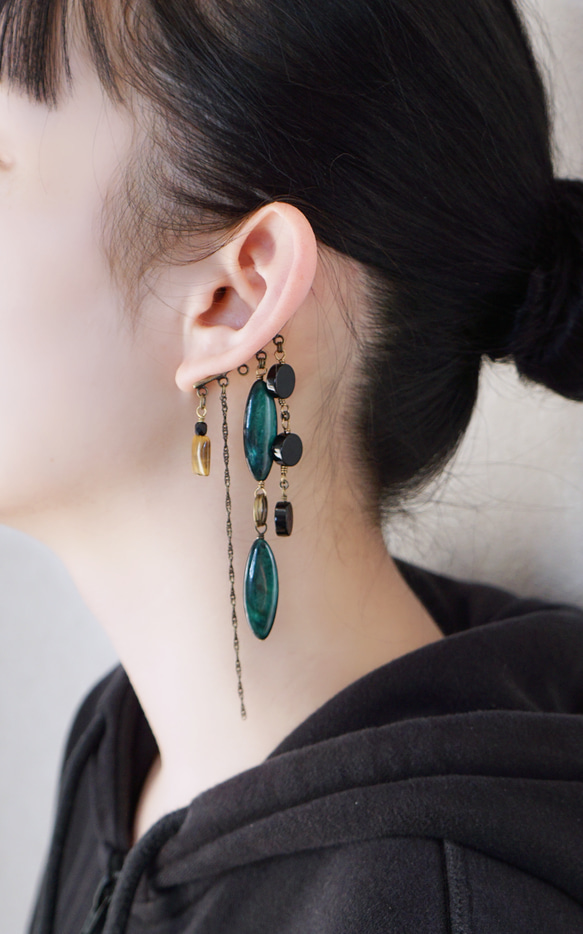 耳鉤「領養」虎眼石貝殼侯爵瑪瑙大號耳鉤 第4張的照片