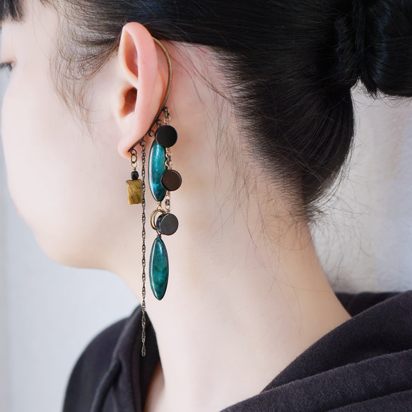 耳鉤「領養」虎眼石貝殼侯爵瑪瑙大號耳鉤 第1張的照片