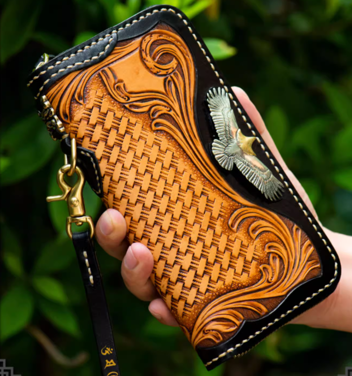 ハンドメイドクラッチバッグ、レザージッパーバッグ、メンズウォレット、財布 長財布