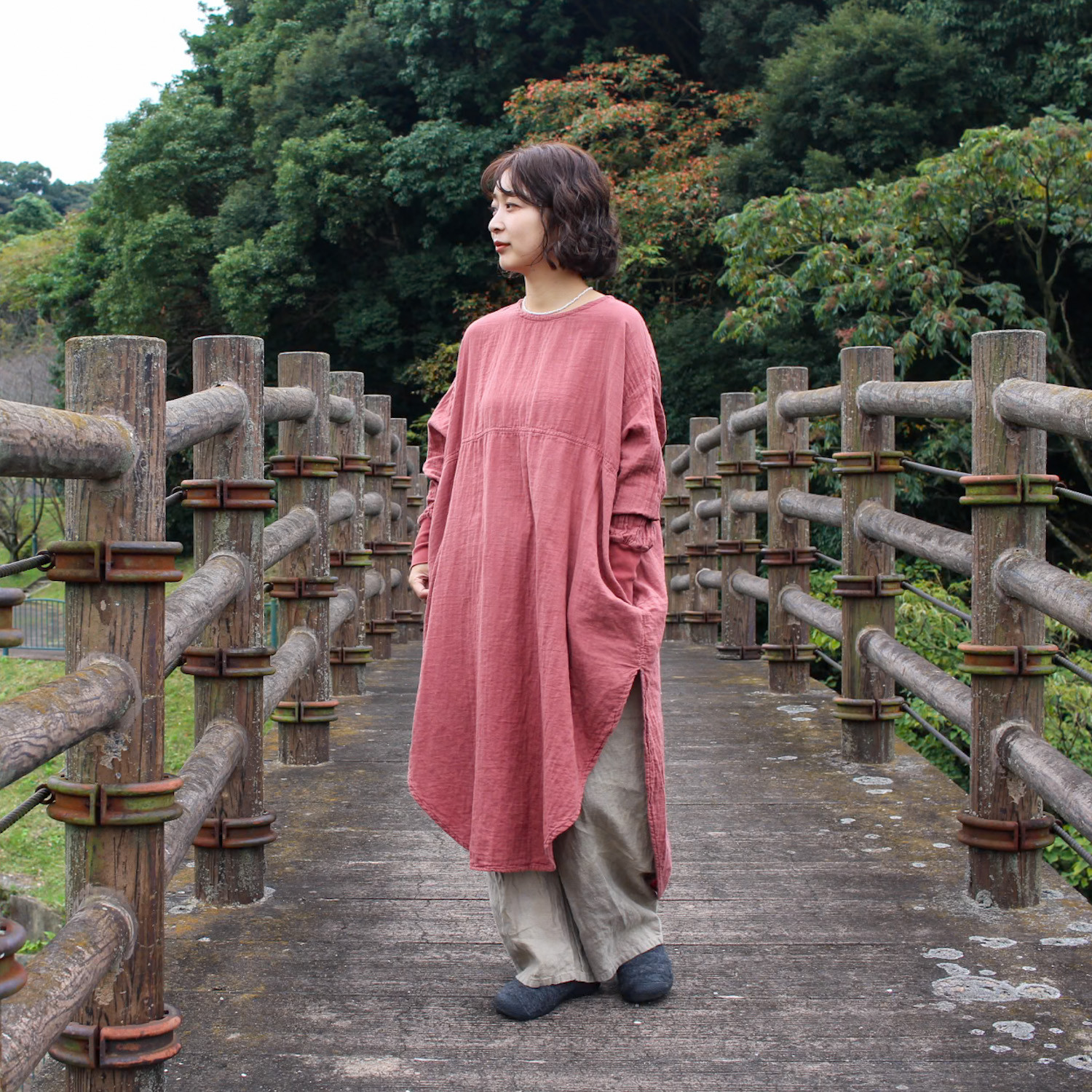 SUI – gauze tunic／小豆色 / 草木染めガーゼチュニック