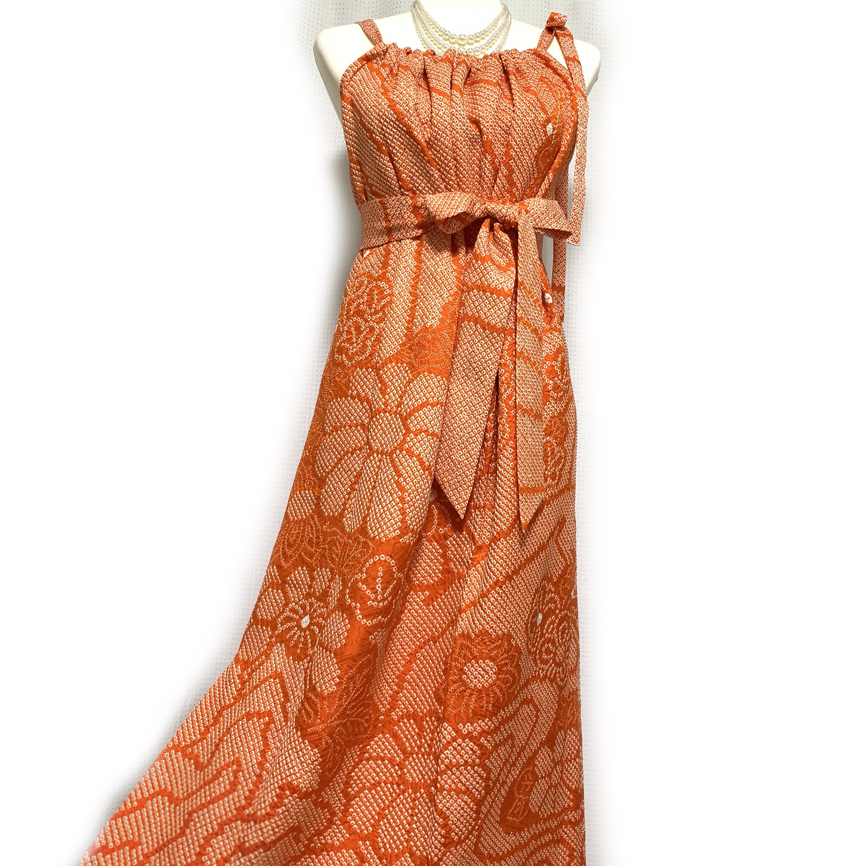 極上【正絹】着物リメイク 総絞りの振袖ドレス／キャミワンピースタイプ／フォーマル／結婚式・成人式等に［360］