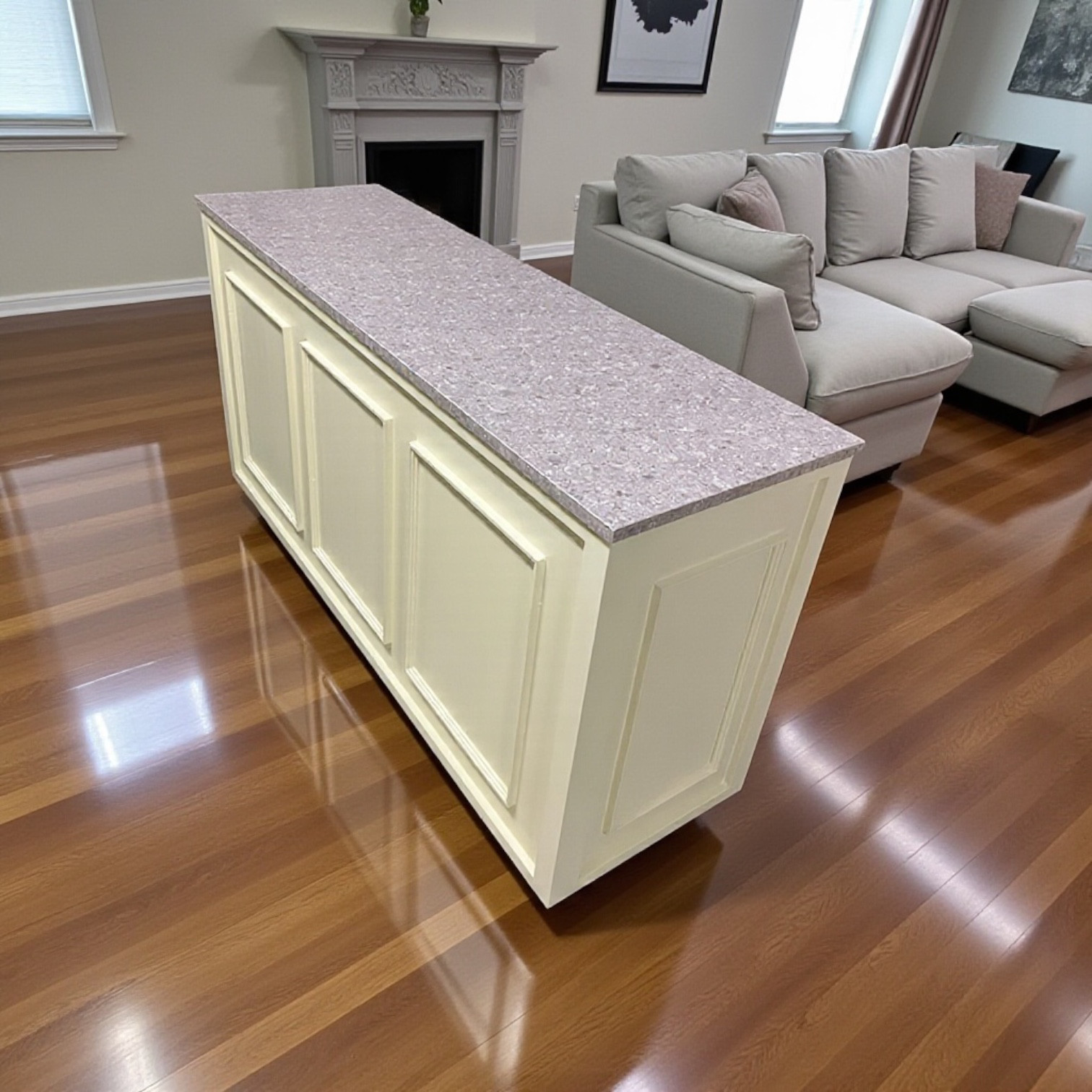 クリアコーティング付き　アイランドテーブル　キッチンテーブル　リビングテーブル