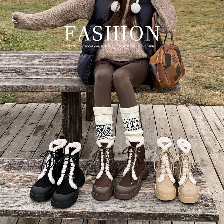 レディース軽量で保温性抜群25冬新作ムートンブーツパッチワーク&厚底大人気アンクルブーツ22-25cm#1267