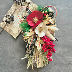 No.235 紅白椿と南天しめ縄リース2025 ハンドメイドお正月飾り玄関