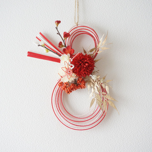 2026年新作・年内配送可能】 紅白カラー・菊と梅のお正月飾り〜瓢箪