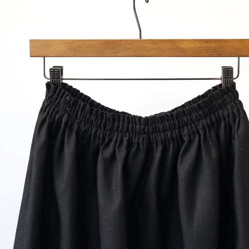 麻100％ スラブリネンクロス ギャザースカート（ブラック・黒）他7色