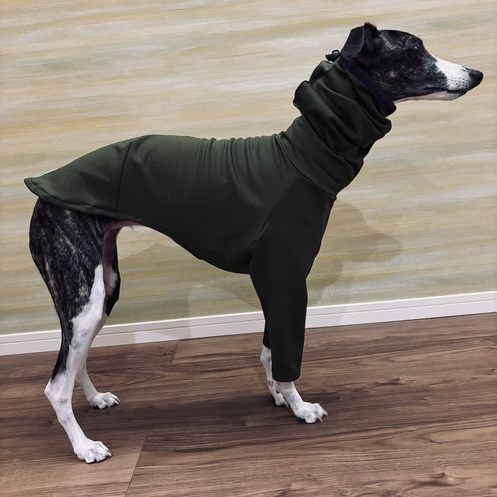 【受注制作】耳まで隠れるハイネックTシャツ（絞りあり）（カーキグリーン）