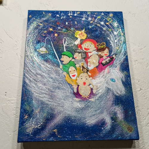 風水 吉祥 絵画 七福神と白い馬の宇宙の旅 新年 正月飾り 大黒天