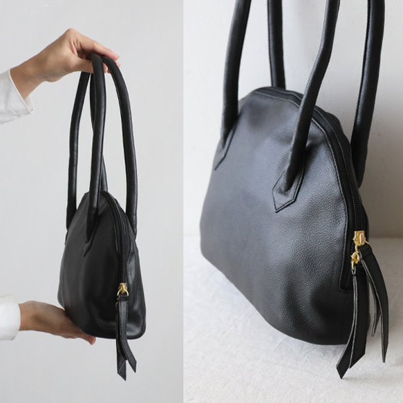 新作　上質シュリンク　PUレザー　トートバッグ　ハンド　鞄　肩掛け　ブラック　フォーマル　卒業式　卒園式　P94B 7枚目の画像