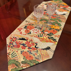 豪華刺繍 正絹テーブルランナーテーブルセンター 帯リメイク 鶴と