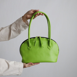 新作　上質シュリンク　PUレザー　ラウンド　トートバッグ　ハンド　鞄　肩掛け　グリーン　P94D 7枚目の画像