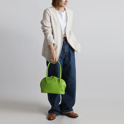 新作　上質シュリンク　PUレザー　ラウンド　トートバッグ　ハンド　鞄　肩掛け　グリーン　P94D 4枚目の画像