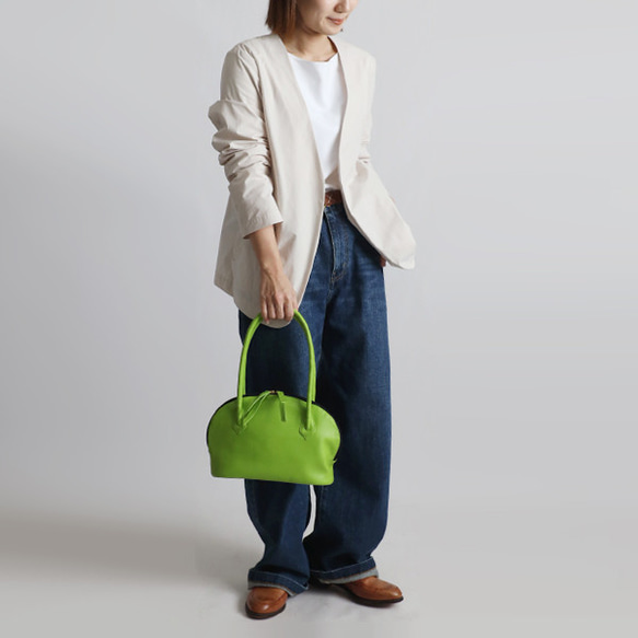 新作　上質シュリンク　PUレザー　ラウンド　トートバッグ　ハンド　鞄　肩掛け　グリーン　P94D 4枚目の画像