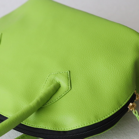 新作　上質シュリンク　PUレザー　ラウンド　トートバッグ　ハンド　鞄　肩掛け　グリーン　P94D 8枚目の画像