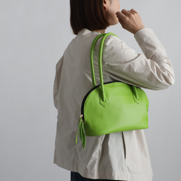 新作　上質シュリンク　PUレザー　ラウンド　トートバッグ　ハンド　鞄　肩掛け　グリーン　P94D 11枚目の画像