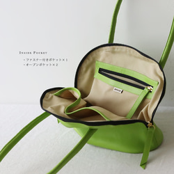 新作　上質シュリンク　PUレザー　ラウンド　トートバッグ　ハンド　鞄　肩掛け　グリーン　P94D 3枚目の画像