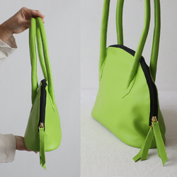 新作　上質シュリンク　PUレザー　ラウンド　トートバッグ　ハンド　鞄　肩掛け　グリーン　P94D 5枚目の画像