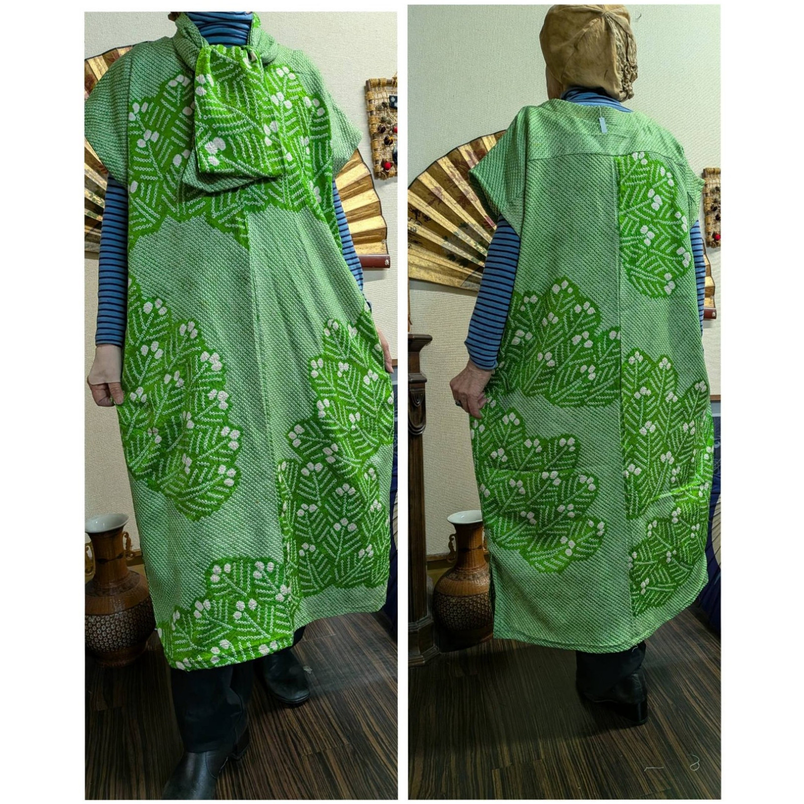 総絞りのチュニック（ストール付き）　　　着物リメイク