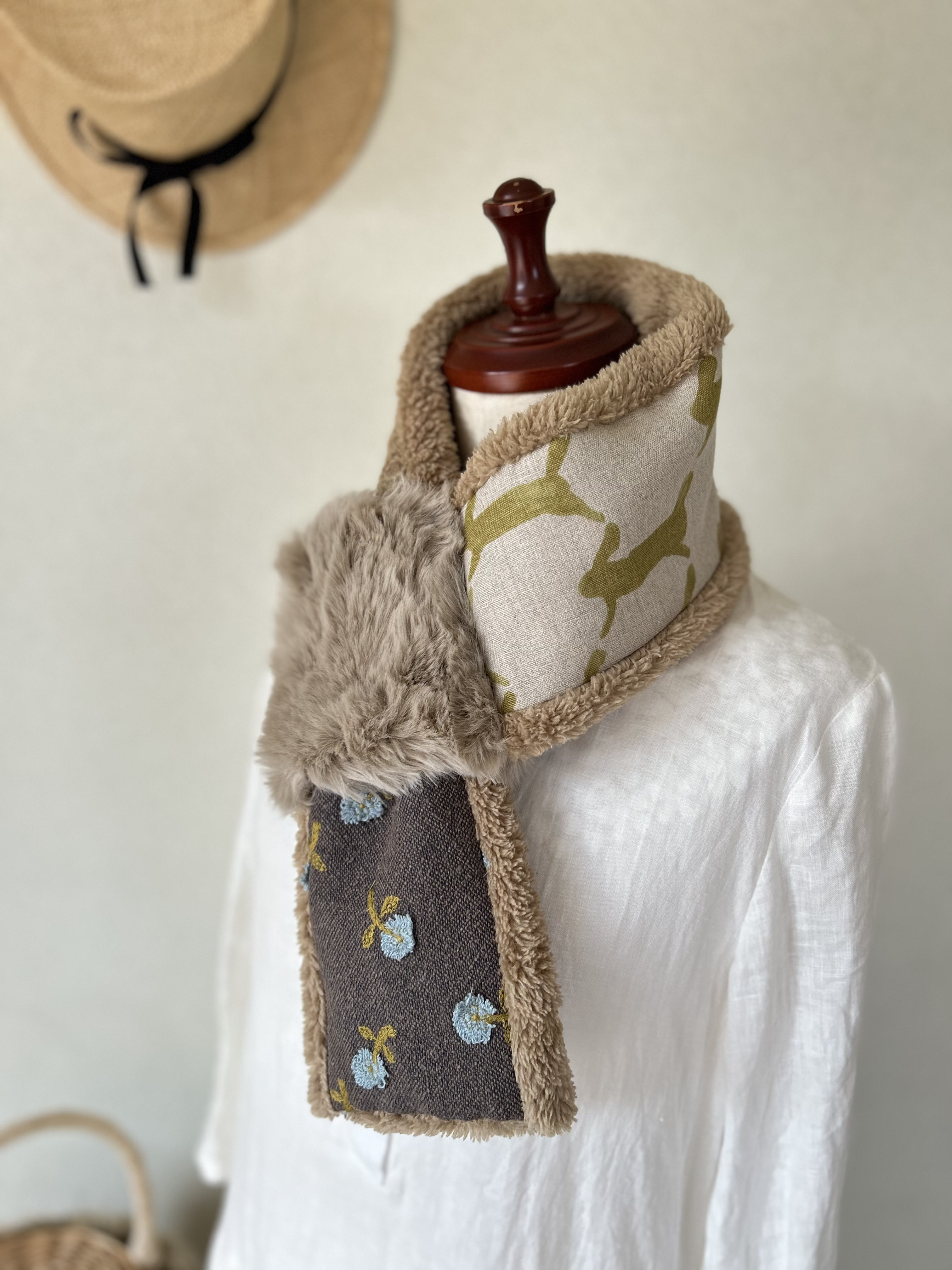 即発送⭐️ファーリングのプチマフラー⭐️キャメル⭐うさぎ⭐ミナペルホネンファブリック⭐️受注製作