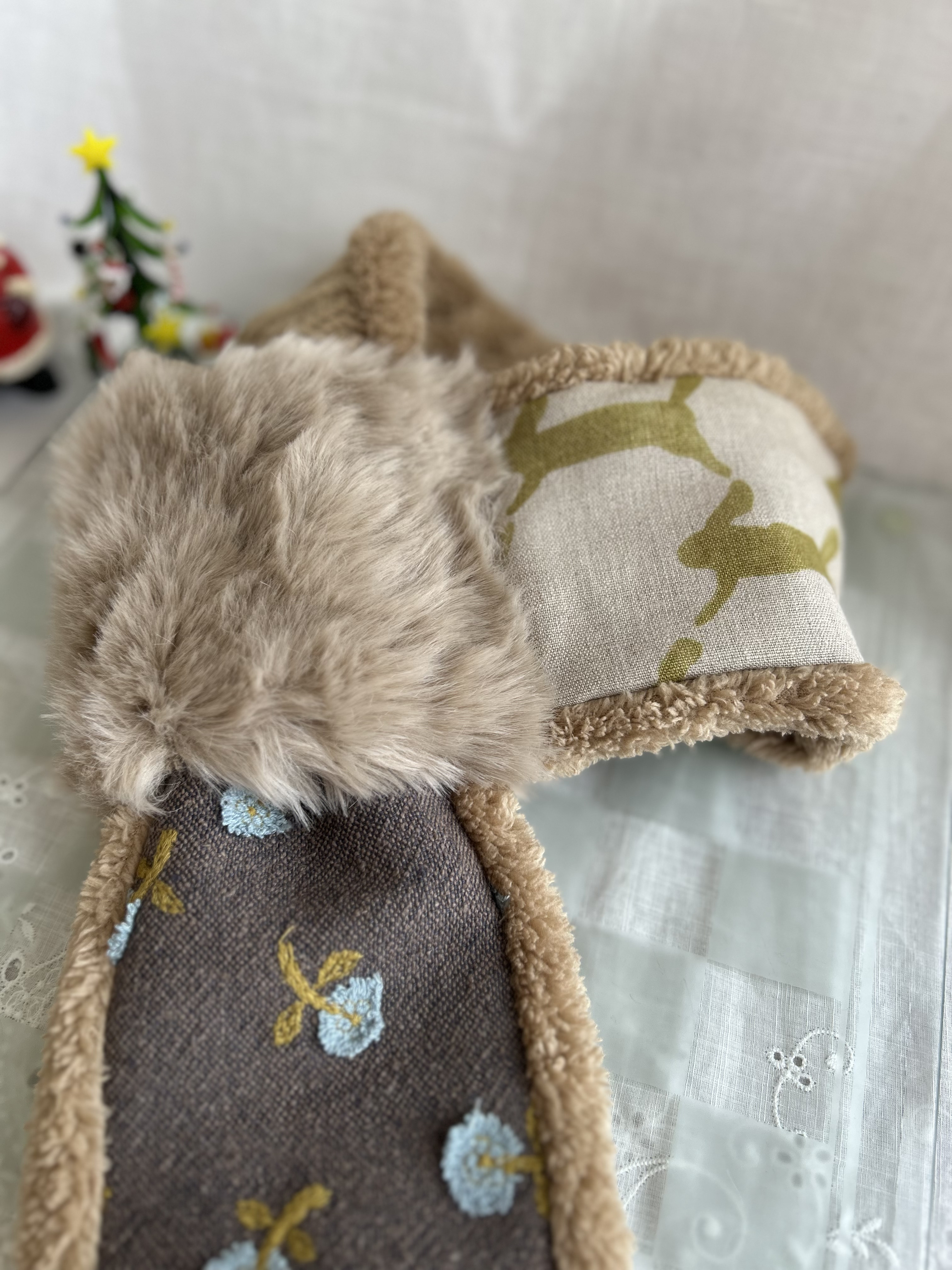 即発送⭐️ファーリングのプチマフラー⭐️キャメル⭐うさぎ⭐ミナペルホネンファブリック⭐️受注製作