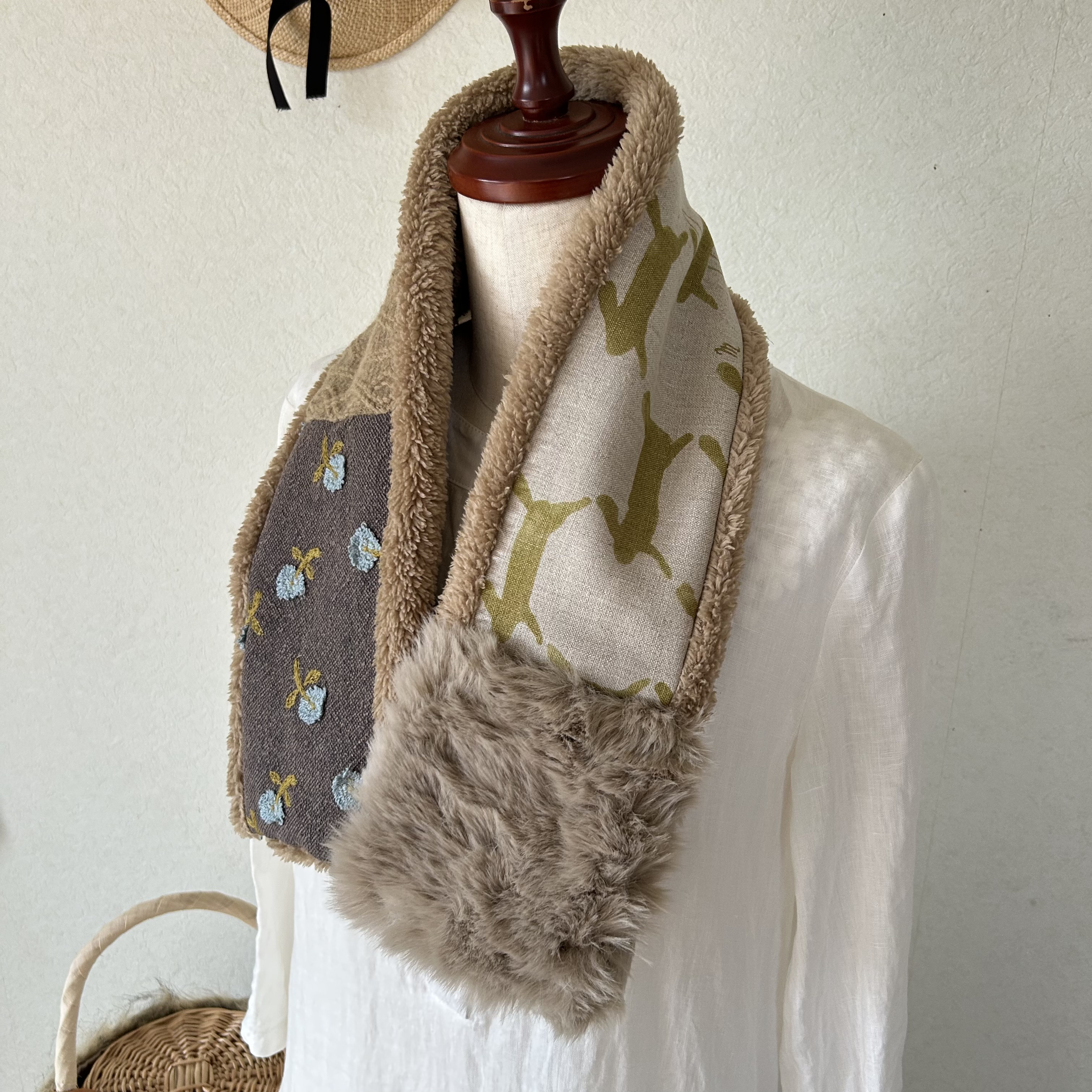 即発送⭐️ファーリングのプチマフラー⭐️キャメル⭐うさぎ⭐ミナペルホネンファブリック⭐️受注製作