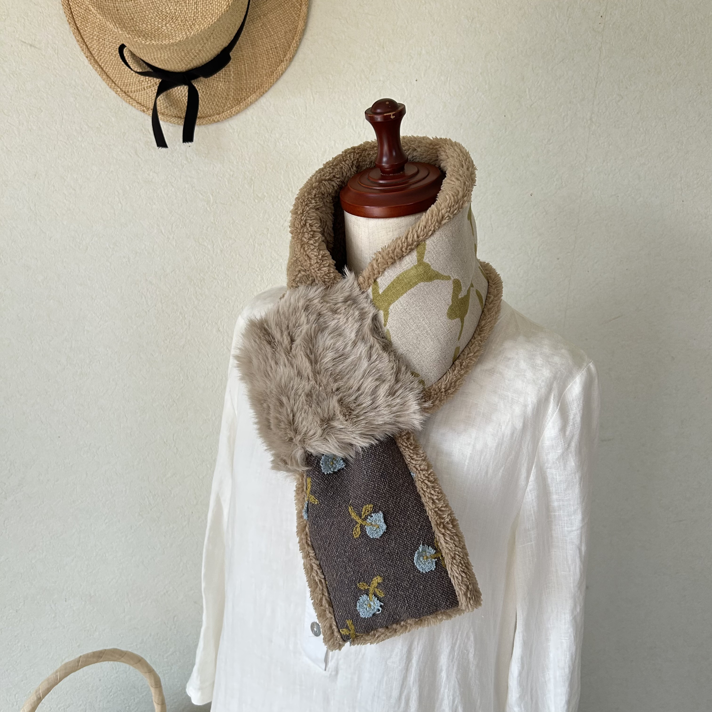 即発送⭐️ファーリングのプチマフラー⭐️キャメル⭐うさぎ⭐ミナペルホネンファブリック⭐️受注製作