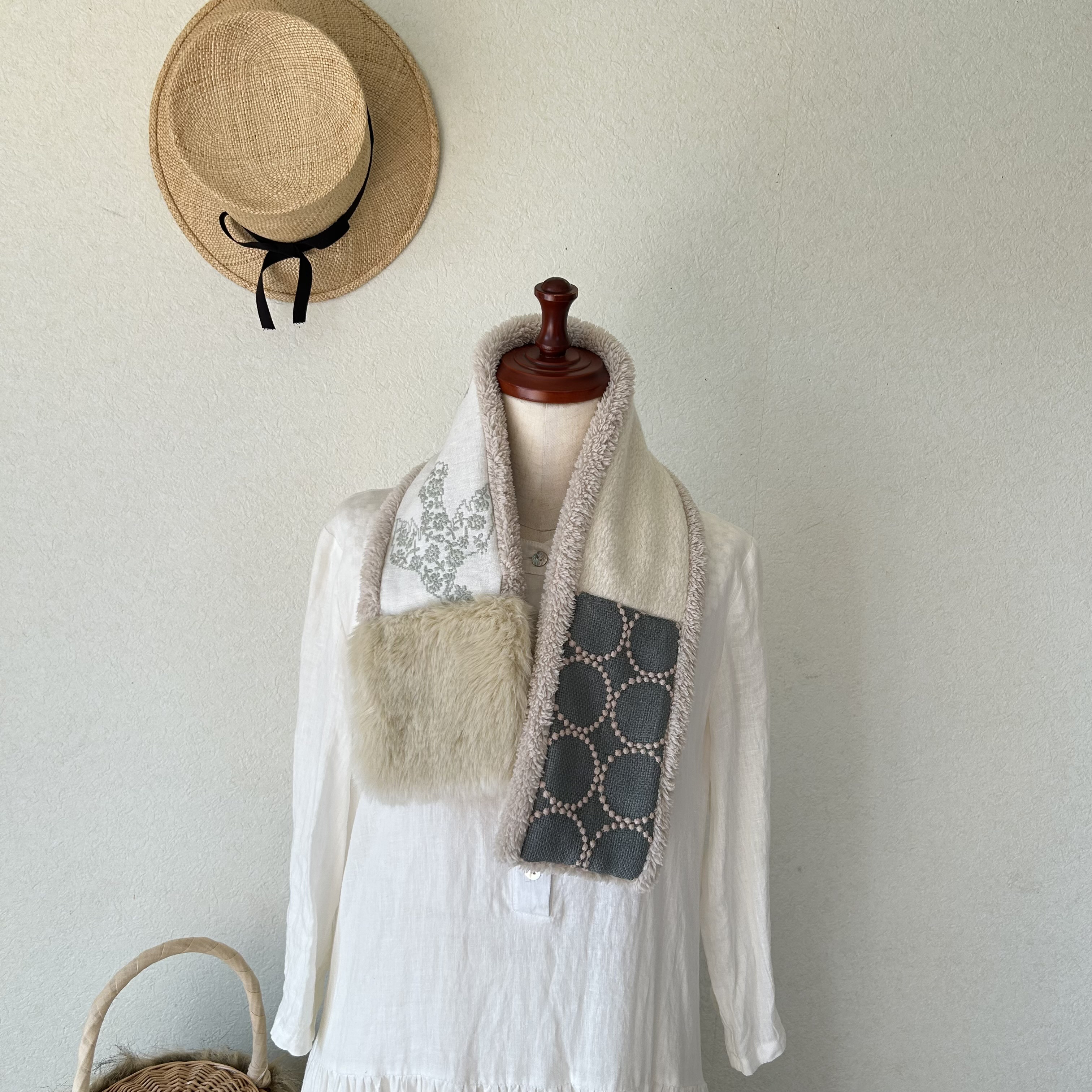 ⭐️ファーリングのプチマフラー⭐️若草色⭐ミナペルホネンファブリック⭐️受注製作 ⭐️ファーリングのプチマフラー⭐️若草色⭐ミナペルホネンファブリック⭐️受注製作