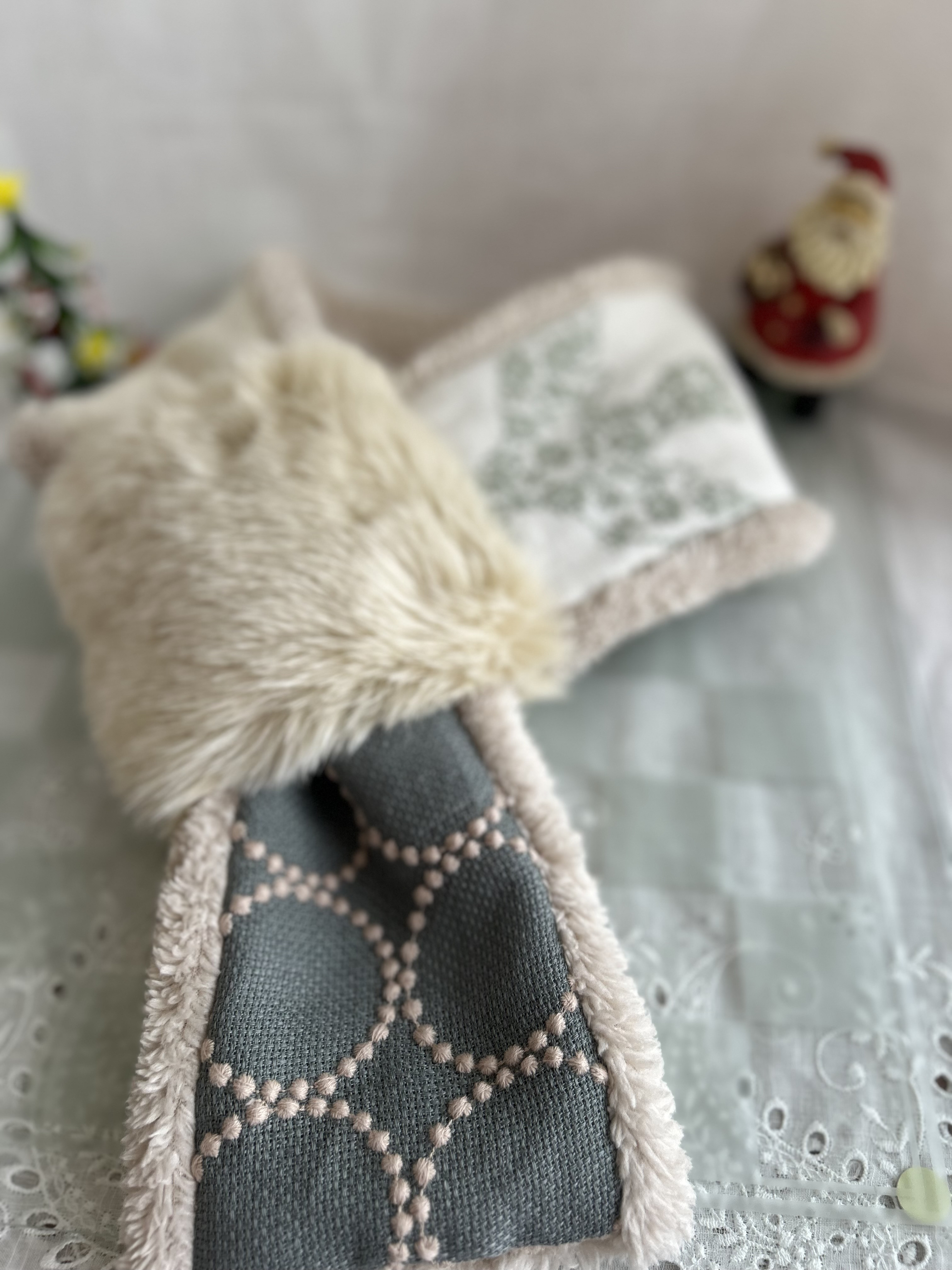 ⭐️ファーリングのプチマフラー⭐️若草色⭐ミナペルホネンファブリック⭐️受注製作 ⭐️ファーリングのプチマフラー⭐️若草色⭐ミナペルホネンファブリック⭐️受注製作