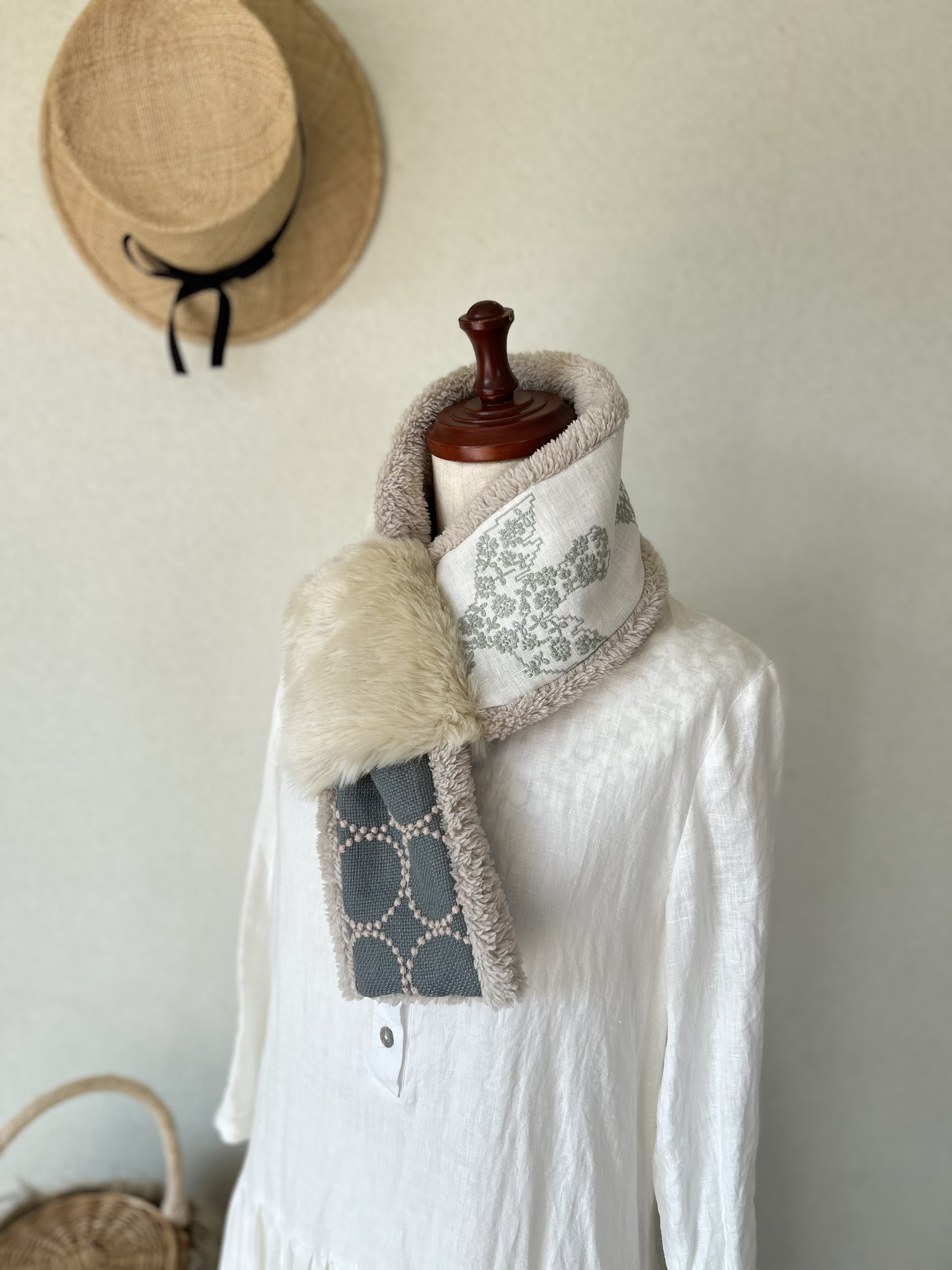 ⭐️ファーリングのプチマフラー⭐️若草色⭐ミナペルホネンファブリック⭐️受注製作 ⭐️ファーリングのプチマフラー⭐️若草色⭐ミナペルホネンファブリック⭐️受注製作