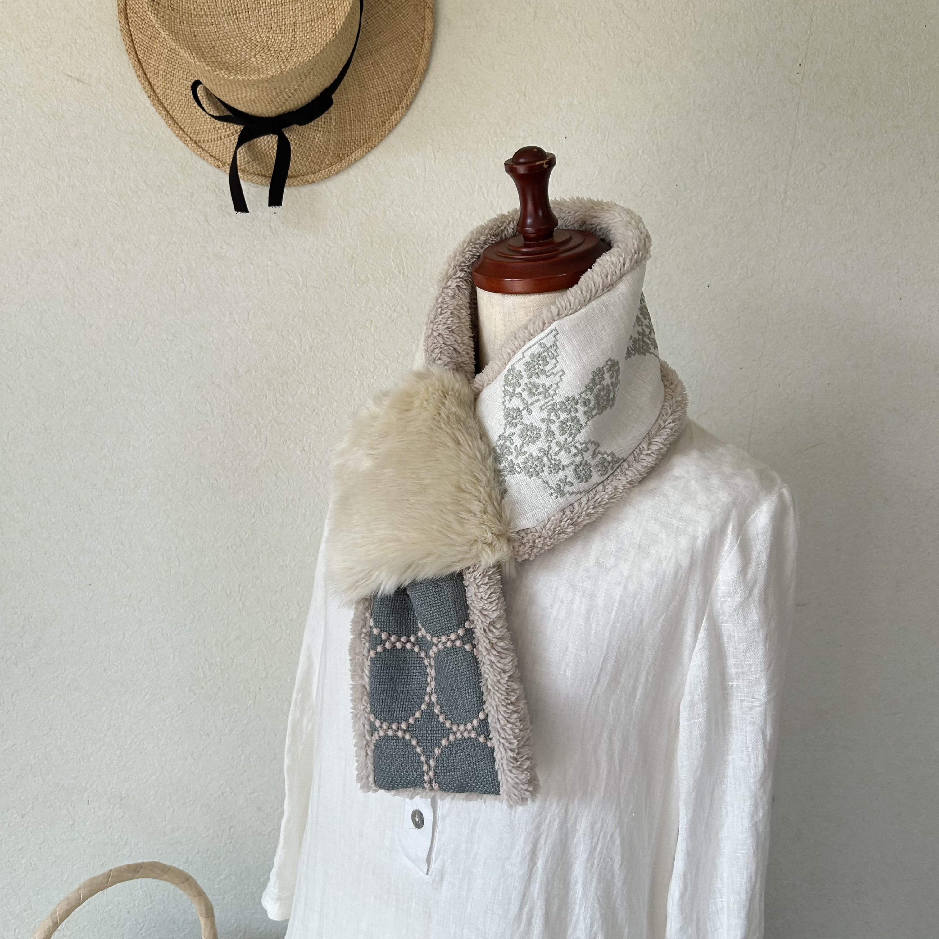 ⭐️ファーリングのプチマフラー⭐️若草色⭐ミナペルホネンファブリック⭐️受注製作