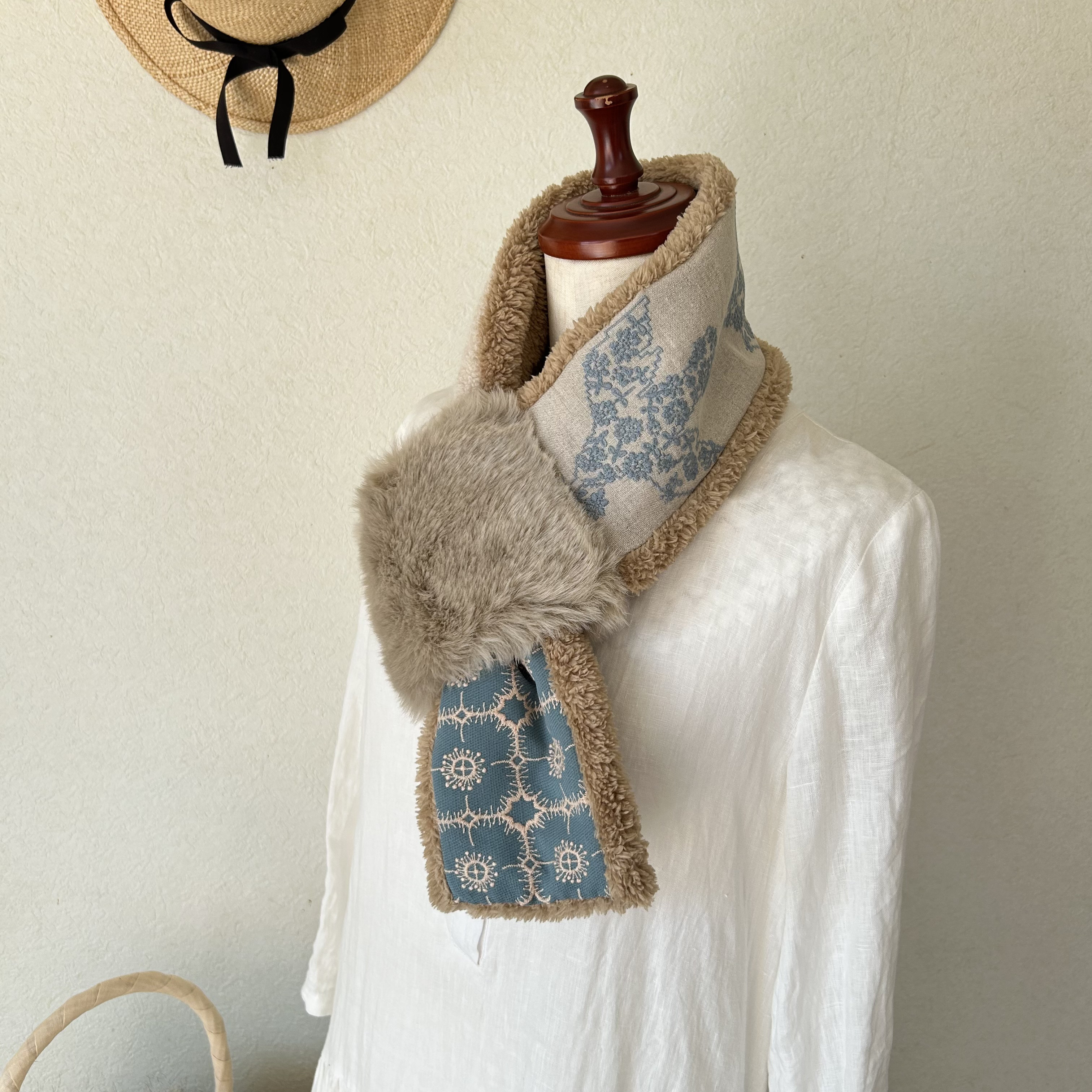 ⭐️ファーリングのプチマフラー⭐️空色キャメル⭐ミナペルホネンファブリック⭐️受注製作