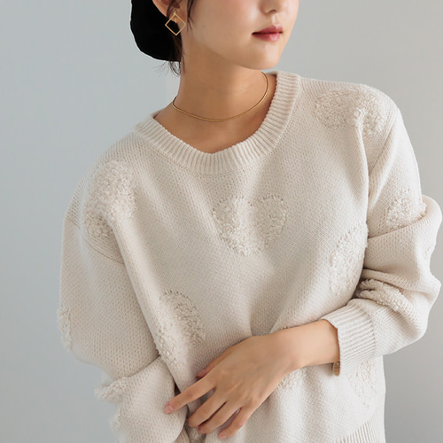 AW新作】年齢を重ねた今こそ着てみて！ハート柄ニット シンプル クルー