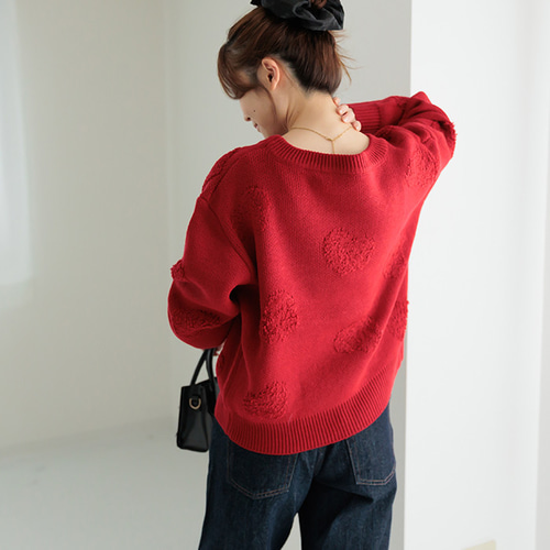 AW新作】年齢を重ねた今こそ着てみて！ハート柄ニット シンプル クルー