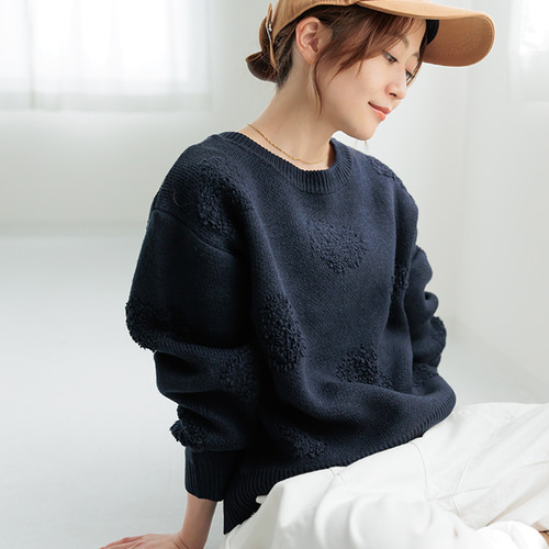 AW新作】年齢を重ねた今こそ着てみて！ハート柄ニット シンプル クルー