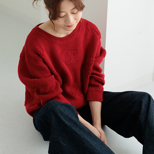 AW新作】年齢を重ねた今こそ着てみて！ハート柄ニット シンプル クルー