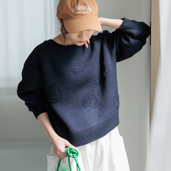 【AW新作】年齢を重ねた今こそ着てみて！ハート柄ニット シンプル クルーネック 長袖 25565 4枚目の画像