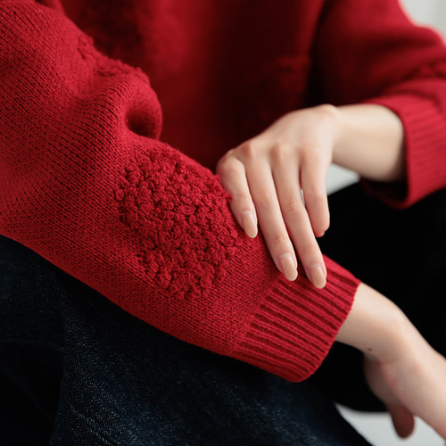 AW新作】年齢を重ねた今こそ着てみて！ハート柄ニット シンプル クルー