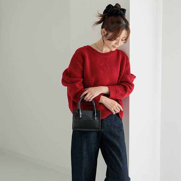 【AW新作】年齢を重ねた今こそ着てみて！ハート柄ニット シンプル クルーネック 長袖 25565 11枚目の画像