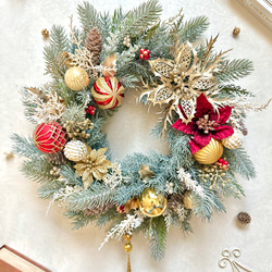 クリスマスリース 直径約50cm 大きめ 造花 ポインセチアリース 華やか