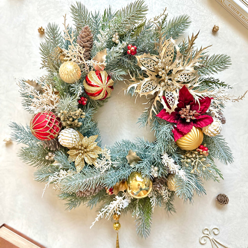 【匿名発送】50cm特大ポインセチアクリスマスリース　赤 witemb172a1.jpg