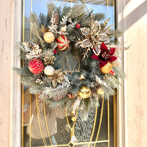 クリスマスリース 直径約50cm 大きめ ポインセチアリース 華やか