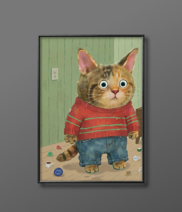 絵画 | イラストポスター 809 ☆ 【セーターを着た猫ちゃん】 絵画
