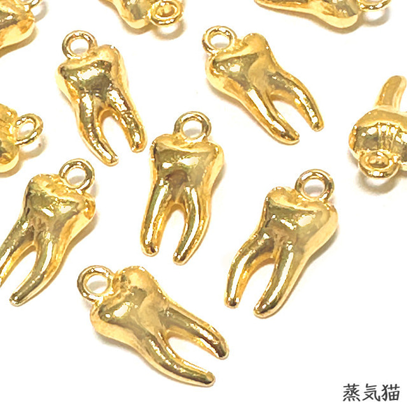 歯の立体チャーム ゴールド 10個【謎の金歯ピアス イヤリング