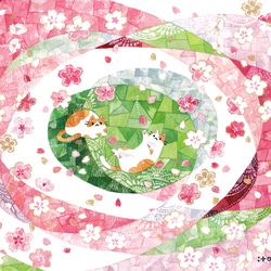 ハンドメイド刺繍フレーム　雨上がりの虹と猫 ハンドメイド刺繍フレーム 雨上がりの虹と猫