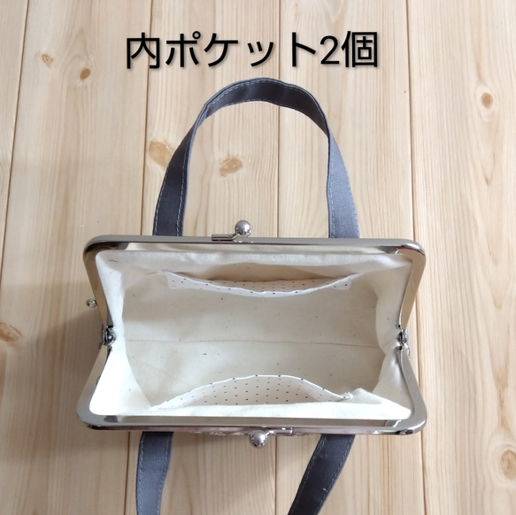 リバティ　トートバッグ型　大きめがま口ポーチ　16.5cm口金　通帳ケース　お薬手帳ケース　花柄　エイブリ　491 7枚目の画像