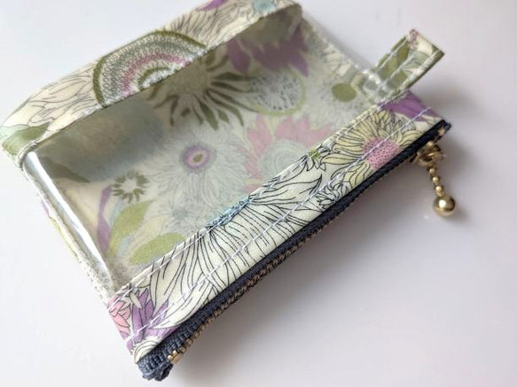 XXS-3　リバティ　ラミ　クリアポーチ　カードサイズ 　スモールスザンナ　♡大小さまざまなひまわり 5枚目の画像