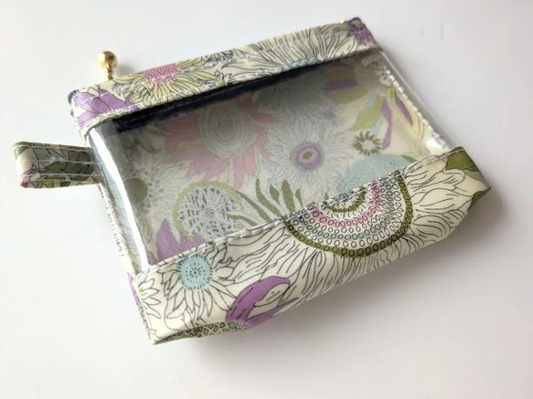 XXS-3　リバティ　ラミ　クリアポーチ　カードサイズ 　スモールスザンナ　♡大小さまざまなひまわり 4枚目の画像