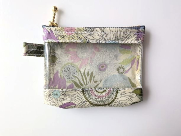 XXS-3　リバティ　ラミ　クリアポーチ　カードサイズ 　スモールスザンナ　♡大小さまざまなひまわり 2枚目の画像